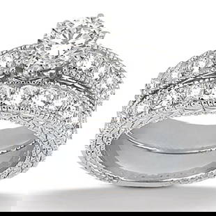 Antique style Diamond Engagement Ring and Wedding Band 18k White Gold 1.70c: CENTER STONE; Diamond (1.00 CTW) CENTER STONE CLARITY; J-K CENTER STONE COLOR; Vs2 CENTER STONE SETTING; Pave SIDE STONE CLARITY; SIDE STONE COLOR; SIDE STONE SETTING; 0.70 ctw OF SIDE STONE: SIDE STO