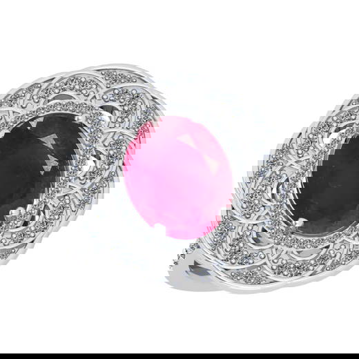 6.36 CtwSI2/I1 Ruby And Diamond 14K White Gold Vintage Style Ring