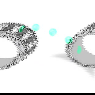 Antique style Diamond and Emerald Wedding Ring 14kt White Gold 1.03ctw: CENTER STONE 0.50 Ctw ; Emerald,Diamond CENTER STONE CLARITY; Eye Clean#SI1-SI2 CENTER STONE COLOR; Green,J-K CENTER STONE SETTING; Pave,Pave SIDE STONE CLARITY; SIDE STONE COLOR; SIDE STONE SETTING;