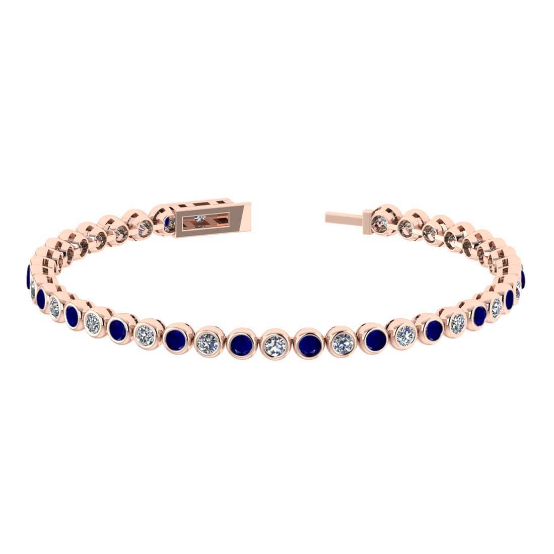 3.08 Ctw SI2/I1 Blue Sapphire and Diamond 14K Rose Gold Bracelet: Center Stone Weight : 1.54 Ctw ( Round Cut) Center stone Color :-Blue Sapphire Setting : Prong Side Weight Of Ctw 1.54 Ctw Color : J-K Clarity : SI2/I1 Stone Setting : Prong Metal Weight : Approx 9.50