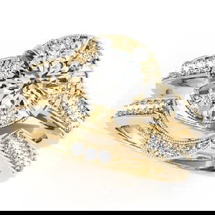 Certified 1.50 Ctw SI2/I1 Diamond 14K Yellow Gold Bridal Wedding Halo set R: Center Diamond Approx Weight: 1.00 Ctw (Round Cut) Center Color: J-K Center Stone Clarity: SI2/I1 Center Stone Setting: Prong Side Stone 0.50 Ctw Side Stone Color: J-K Stone Clarity: SI2/I1 Stone Sett