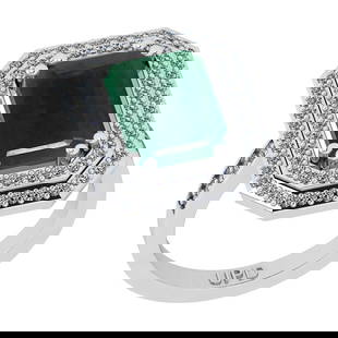4.87 Ctw SI2/I1 Emerald And Diamond 14K White Gold Double Row Engagement Ha: Center Stone Weight : 4.36 Ctw ( Emerald Cut) Center Stone Color :-Emerald Stone Setting : Prong Side Stone Weight Of Ctw 0.51 Ctw Side Stone Color : J-K Stone Clarity : SI2/I1 Stone Setting : Prong
