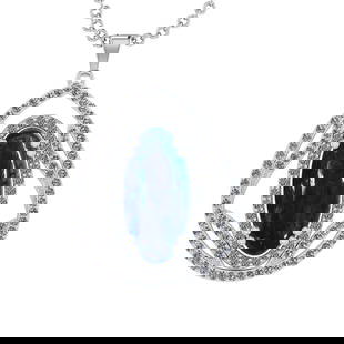 20.95 Ctw VS/SI1 Tanzanite and Diamond Prong Set 14k White Gold Pendant: Center Stone Weight : 19.22 Ctw ( Oval Cab) Center Stone Color :-Tanzanite Setting : Prong Side Weight Of Ctw 1.73 Ctw Color : J-K Clarity : VS/SI1 Stone Setting : Prong Metal Weight : Approx 11.80
