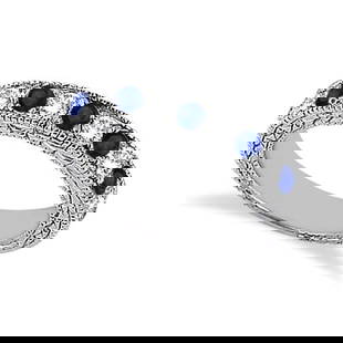 Antique style Diamond and Blue Sapphire Wedding Ring 14kt White Gold 1.05ct: CENTER STONE; Sapphire,Diamond CENTER STONE CLARITY; Eye Clean#SI1-SI2 CENTER STONE COLOR; Blue,J-K CENTER STONE SETTING; Pave,Pave SIDE STONE CLARITY; SIDE STONE COLOR; SIDE STONE SETTING; ctw OF SID