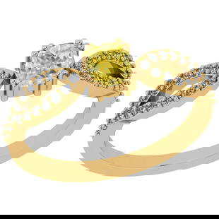 Certified 0.65 Ct GIA Certified Natural Fancy Yellow Diamond And White Diam: Center Stone Approx Weight: 0.46 Ctw (1psc Cushion Cut) GIA Certified Center Stone Color: Natural Fancy Yellow Diamond Center Stone Clarity: I2/I2 Stone Setting: Prong Side Stone Approx Weight: 0.19 c
