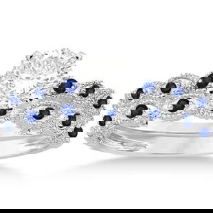 Antique style Blue Sapphire Engagement Ring Set 14k White Gold 1.36ctw: CENTER STONE: DIAMOND (1.00 CTW) COLOR: J-K CLARITY: SI1-SI2 SIDE STONES: SAPPHIRE & DIAMOND (0.36 CTW) #PAPPS20652v3