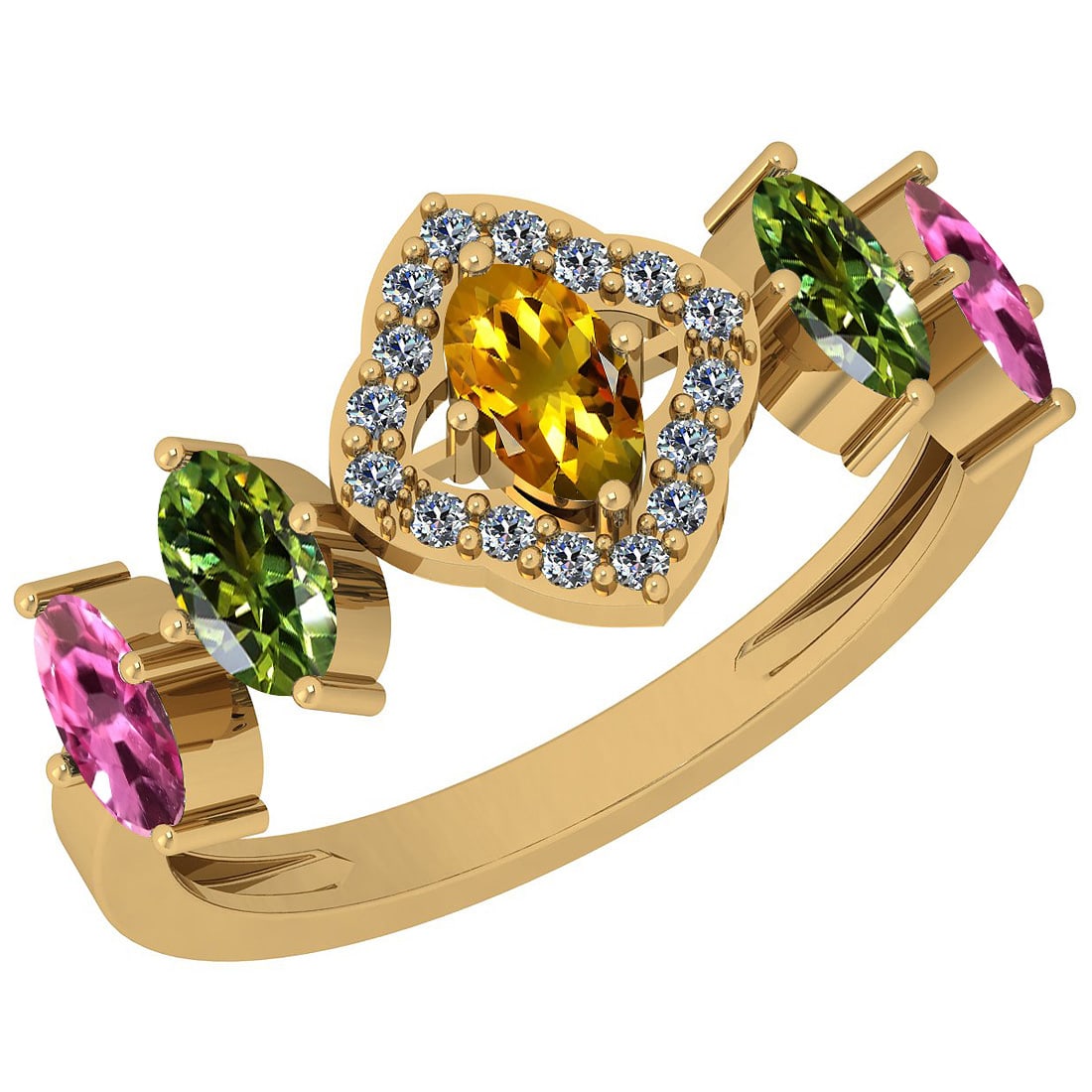 Certified 1.34 Ctw Multi Sapphire And Diamond VS/SI1 14K Yellow Gold Vintag: Center Stone Approx Weight: 1.25 Ctw (Oval Cut) Center Stone Color: Multi Sapphire Center Stone Setting: Prong Side Stone 0.09 Ctw Side Stone Color: J-K Stone Clarity: VS/SI1 Stone Setting: Prong Meta