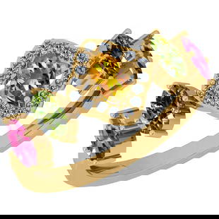 Certified 1.34 Ctw Multi Sapphire And Diamond VS/SI1 14K Yellow Gold Vintag: Center Stone Approx Weight: 1.25 Ctw (Oval Cut) Center Stone Color: Multi Sapphire Center Stone Setting: Prong Side Stone 0.09 Ctw Side Stone Color: J-K Stone Clarity: VS/SI1 Stone Setting: Prong Meta