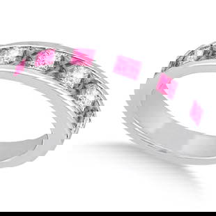 Channel Pink Sapphire and Diamond Wedding Ring 14k White Gold 1.70ctw: CENTER STONE; Sapphire,Diamond CENTER STONE CLARITY; #SI1-SI2 CENTER STONE COLOR; Pink,J-K CENTER STONE SETTING; Channel,Channel SIDE STONE CLARITY; SIDE STONE COLOR; SIDE STONE SETTING; ctw OF SIDE S