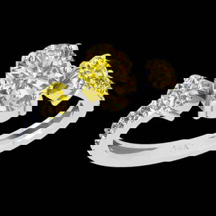 1.31 Ctw Gia certified Natural Fancy Yellow And White Diamond 14K White Gol: Gia certified Color Diamond Weight : 1.06 Ctw (Oval & Round Cut ) Gia certified Center Diamond Color : Natural Fancy Yellow Diamond Stone Clarity : Vs2 Stone Setting : Prong Side Stone Weight Of Ctw 0