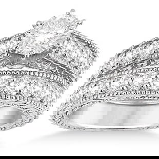Antique style Diamond Wedding and Engagement Ring Set 14k White Gold 2.15ct: CENTER STONE; Diamond 1.00 CTW CENTER STONE CLARITY; SI1-SI2 CENTER STONE COLOR; J-K CENTER STONE SETTING; Bead SIDE STONE CLARITY; SIDE STONE COLOR; SIDE STONE SETTING; 1.15 ctw OF SIDE STONE: SIDE S
