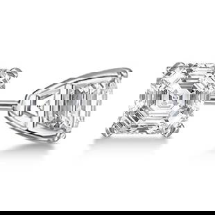 1.00ctw. Asscher-Cut Diamond Stud Earrings Platinum J-K, SI1-SI2: CENTER STONE; Diamond CENTER STONE CLARITY; SI1-SI2 CENTER STONE COLOR; J-K CENTER STONE SETTING; Prong SIDE STONE CLARITY; SIDE STONE COLOR; SIDE STONE SETTING; ctw OF SIDE STONE: SIDE STONE QUALITY;