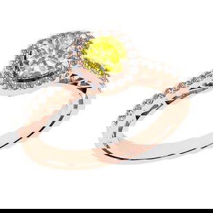 1.18 Ctw Gia certified Natural Light Fancy Yellow And White Diamond 14K Ros: Gia certified Color Diamond Weight : 0.92 Ctw (Cushion Cut ) Gia certified Center Diamond Color : Natural Light Fancy Yellow Diamond Stone Clarity : SI1 Stone Setting : Prong Side Stone Weight Of Ctw