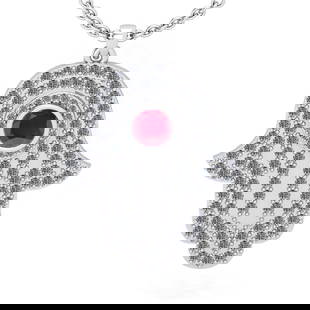 1.97 Ctw SI2/I1 Ruby and Diamond 14K White Gold Pendant Necklace: Center Stone Weight : 0.50 Ctw ( Round Cut) Center Stone Color :-Ruby Setting : Prong Side Diamond Weight Of Ctw 1.47 Ctw Color : J-K Clarity : SI2/I1 Stone Setting : Prong Metal Weight : Approx 7.90
