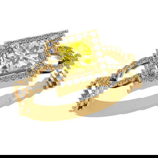 1.23 Ctw Gia certified Natural Fancy Yellow And White Diamond 14K Yellow Go: Gia certified Color Diamond Weight : 0.91 Ctw (Square Cut ) Gia certified Center Diamond Color : Natural Fancy Yellow Diamond Stone Clarity : SI2 Stone Setting : Prong Side Stone Weight Of Ctw 0.32 Ct