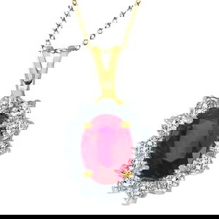 Ruby and Diamond Accented Pendant Necklace 14k Yellow Gold 1.80ctw: CENTER STONE; Ruby CENTER STONE CLARITY; CENTER STONE COLOR; CENTER STONE SETTING; Prong SIDE STONE CLARITY; SI SIDE STONE COLOR; J-K SIDE STONE SETTING; Prong ctw OF SIDE STONE: 0.3 SIDE STONE QUALIT