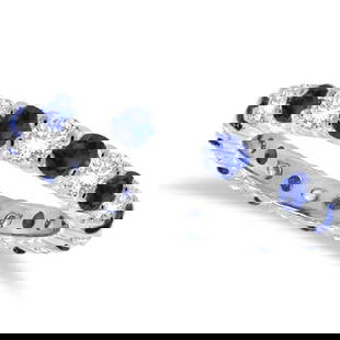 Blue Sapphire and Diamond Eternity Ring Band 14k White Gold 1.07ctw: CENTER STONE; Sapphire CENTER STONE CLARITY; CENTER STONE COLOR; Blue CENTER STONE SETTING; Prong SIDE STONE CLARITY; SI SIDE STONE COLOR; J-K SIDE STONE SETTING; Prong ctw OF SIDE STONE: 0.5 SIDE STO
