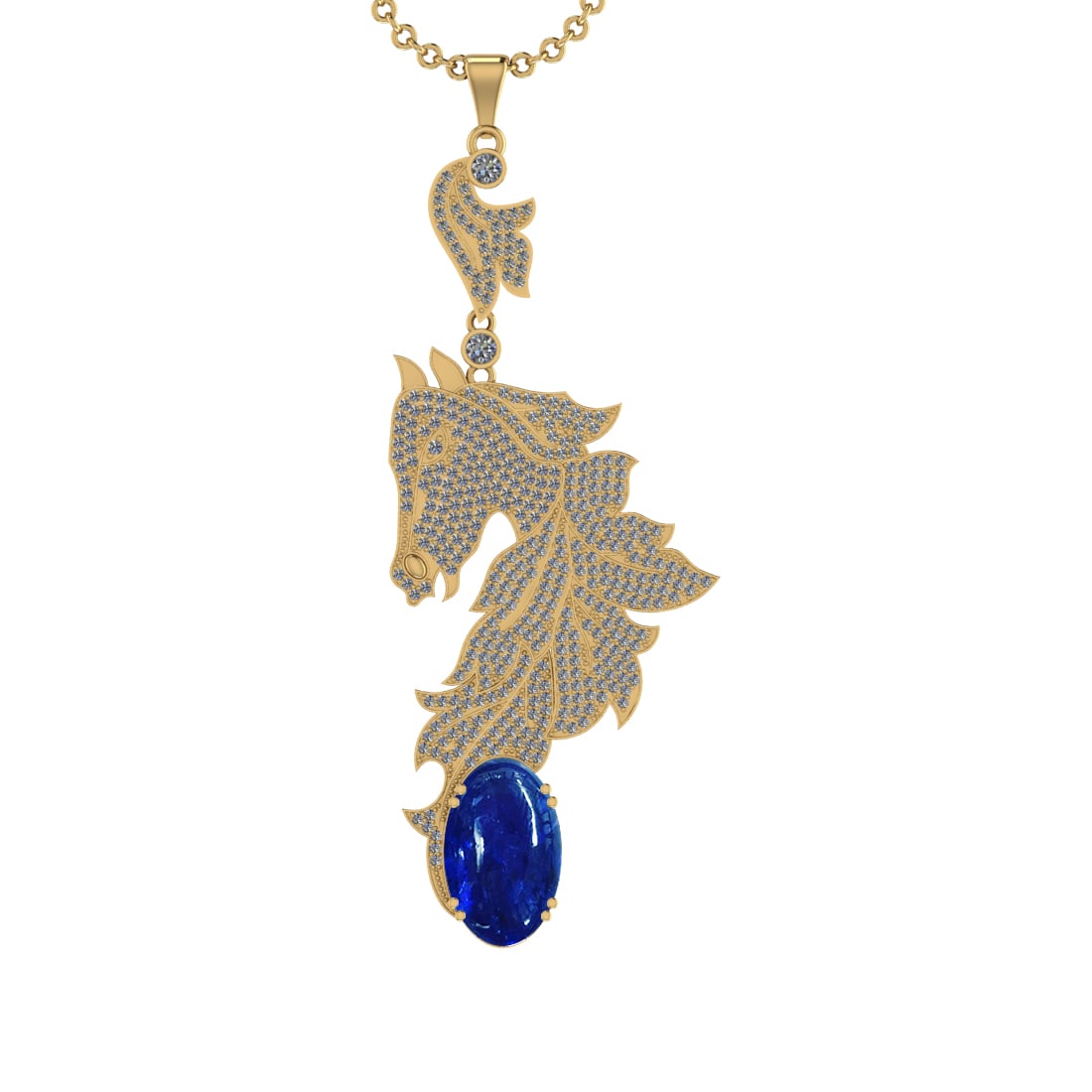 21.98 Ctw VS/SI1 Tanzanite and Diamond Prong Set 14k Yellow Gold Pendant: Center Stone Weight : 18.44 Ctw ( Oval Cab) Center Stone Color :-Tanzanite Setting : Prong Side Weight Of Ctw 3.54 Ctw Color : J-K Clarity : VS/SI1 Stone Setting : Prong Metal Weight : Approx 19.80 gr