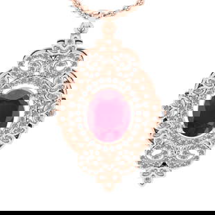 2.40 Ctw SI2/I1 Ruby and Diamond 14K Rose Gold Pendant Necklace: Center stone Weight :- 2.00 Ctw ( Oval Cut) Color :- Ruby Center Stone Setting : Prong Side Diamond Weight Of Ctw 0.40 Ctw Color : J-K Clarity : SI2/I1 Stone Setting : Prong Metal Weight : Approx 4.80