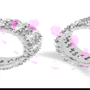 Eternity Diamond and Pink Sapphire Ring Band 14k White Gold 2.35ctw: CENTER STONE; Sapphire CENTER STONE CLARITY; CENTER STONE COLOR; Pink CENTER STONE SETTING; Prong SIDE STONE CLARITY; SI SIDE STONE COLOR; J-K SIDE STONE SETTING; Prong ctw OF SIDE STONE: 1 SIDE STONE
