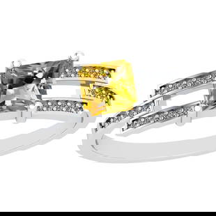 0.90 Ctw I2/I3 Citrine And Diamond 10K White Gold Ring: Center Stone Weight : 0.75 Ctw (Square cut) Center Stone Color :-Citrine Stone Setting : Prong Side Stone Weight Of Ctw 0.15 Ctw Side Stone Color : J-K Stone Clarity : I2/I3 Stone Setting : Prong Meta