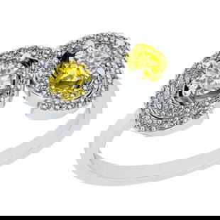 0.81 Ctw I2/I3 Treated Fancy Yellow And White Diamond 14K White Gold Ring: Center Diamond Weight : 0.50 Ctw ( Round Cut) Center Color :-Treated Fancy Yellow Diamond Center Stone Clarity :- I2/I3 Center Stone Setting : Prong Side Stone Weight Of Ctw 0.31 Ctw Side Stone Color