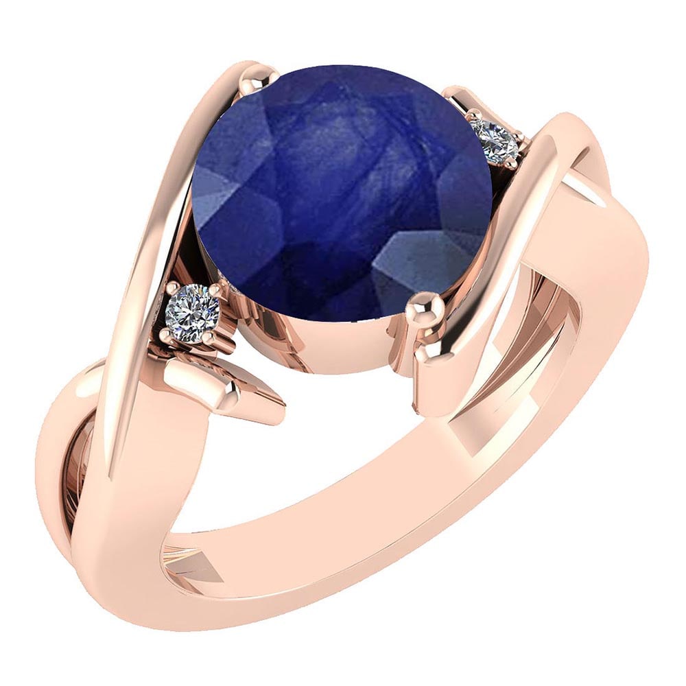 Certified 3.56 Ctw Blue Sapphire And Diamond Ladies Fashion Halo Ring 14k R: Center Stone Weight ; 3.50 Ctw (1 Pcs Round) Center Stone Color: Blue Sapphire Center Stone Setting ; Prong Side Stone (2 Pcs Round Cut Diamond) 0.06 ctw Side Stone Color: White G-H Diamond Side Stone