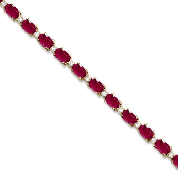 Ruby and Diamond Tennis Bracelet 14k Yellow Gold 12.00ctw: CENTER STONE; Ruby CENTER STONE CLARITY; CENTER STONE COLOR; Red CENTER STONE SETTING; Prong SIDE STONE CLARITY; SI SIDE STONE COLOR; J-K SIDE STONE SETTING; Prong ctw OF SIDE STONE: 0.5 SIDE STONE QU