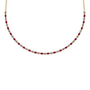 7.10 Ctw SI2/I1 Ruby And Diamond 14K Yellow Gold Necklace