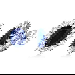 Oval Blue Sapphire and Diamond Accented Earrings 14k White Gold 7.10ctw: CENTER STONE; Sapphire CENTER STONE CLARITY; CENTER STONE COLOR; Blue CENTER STONE SETTING; Prong SIDE STONE CLARITY; SI SIDE STONE COLOR; J-K SIDE STONE SETTING; Prong ctw OF SIDE STONE: 1.55 SIDE