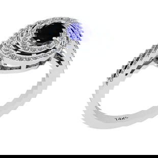 1.24 Ctw I2/I3 Blue Sapphire And Diamond 14k Rose Gold Ring: Center Stone Weight ; 0.70 Ctw ( 1 Pec Oval) Center Stone Color : Blue Sapphire Center Stone Setting ; Prong Side Diamond Weight of Ctw ; 0.54 ctw Side Diamond Color : J-K Side Stone Setting: Prong