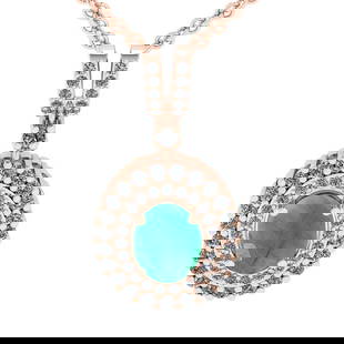 1.80 Ctw VS/SI1 Emerald And Diamond 14K Rose Gold Necklace (ALL DIAMOND ARE: Color Stone Weight : 1.25 Ctw ( Oval Cut ) Center Stone Color : Emerald Stone Setting : Prong Side Diamond Weight Of Ctw 0.55 Ctw Side Stone Color : J-K Stone Clarity : VS/SI1 Stone Setting : Prong