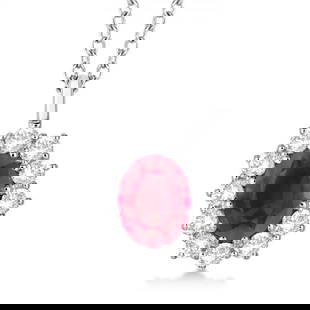 Oval Ruby and Diamond Pendant Necklace 14k White Gold 3.60ctw: CENTER STONE; Ruby CENTER STONE CLARITY; Eye Clean #SI CENTER STONE COLOR; Red CENTER STONE SETTING; Prong SIDE STONE CLARITY; SI1-SI2 SIDE STONE COLOR; J-K SIDE STONE SETTING; Prong ctw OF SIDE