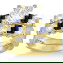 5 Stone Diamond and Blue Sapphire Bridal Set 18k Yellow Gold 1.02ctw