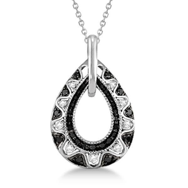 Black and White Diamond Pear Shaped Necklace in 14K White Gold 0.50ctw: METAL TYPE: 14k White Gold ;TOTAL CARAT WEIGHT: 0.5 ;NAME OF CENTER STONE: Diamond,Diamond ;CENTER STONE SHAPE: Round,Round ;CENTER STONE CLARITY: SI1-SI2#SI1-SI2 ;CENTER STONE COLOR: Black,G-h ;CENTE