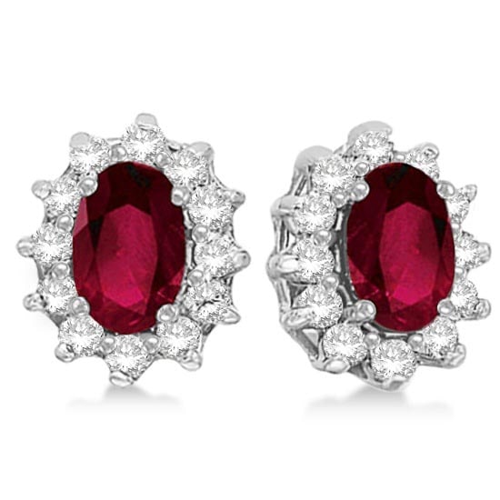 Oval Ruby and Diamond Accented Earrings 14k White Gold 2.05ctw: CENTER STONE; Ruby CENTER STONE CLARITY; CENTER STONE COLOR; CENTER STONE SETTING; Prong SIDE STONE CLARITY; SI SIDE STONE COLOR; J-K SIDE STONE SETTING; Prong ctw OF SIDE STONE: 0.25 SIDE STONE QUALI