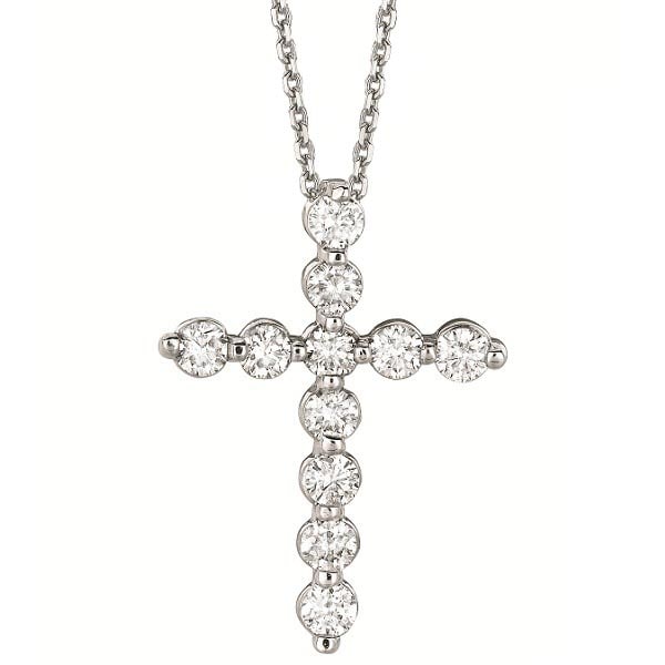 Diamond Cross Pendant Necklace in 14k White Gold 1.01ctw: CENTER STONE; Diamond CENTER STONE CLARITY; SI CENTER STONE COLOR; J-K CENTER STONE SETTING; Prong SIDE STONE CLARITY; SIDE STONE COLOR; SIDE STONE SETTING; ctw OF SIDE STONE: SIDE STONE QUALITY; #PAP