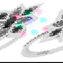 1.67 Ctw SI2/SI1 Multi Stone And Diamond 14K White Gold Multi Flower Ring