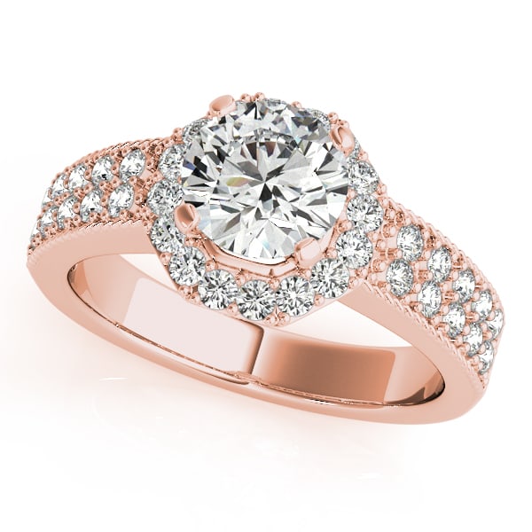 Certified 1.40 Ctw SI2/I1 Diamond 14K Rose Gold Engagement Halo Ring (1 of 2)