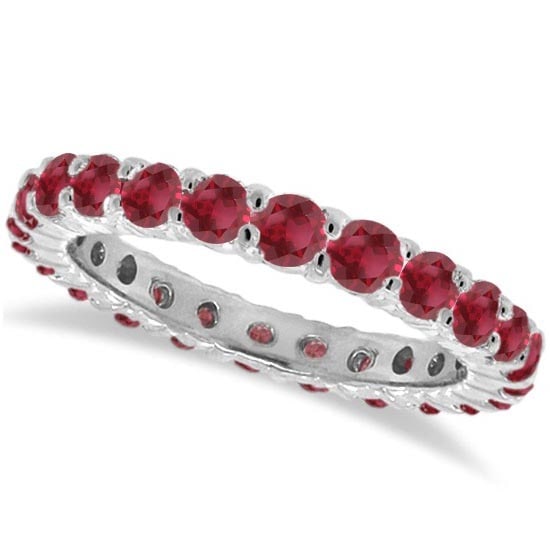 Prong-Set Ruby Eternity Ring Band 14k White Gold 2.07ctw: CENTER STONE; Ruby CENTER STONE CLARITY; CENTER STONE COLOR; CENTER STONE SETTING; Prong SIDE STONE CLARITY; SIDE STONE COLOR; SIDE STONE SETTING; ctw OF SIDE STONE: SIDE STONE QUALITY; #PAPPS21360v3