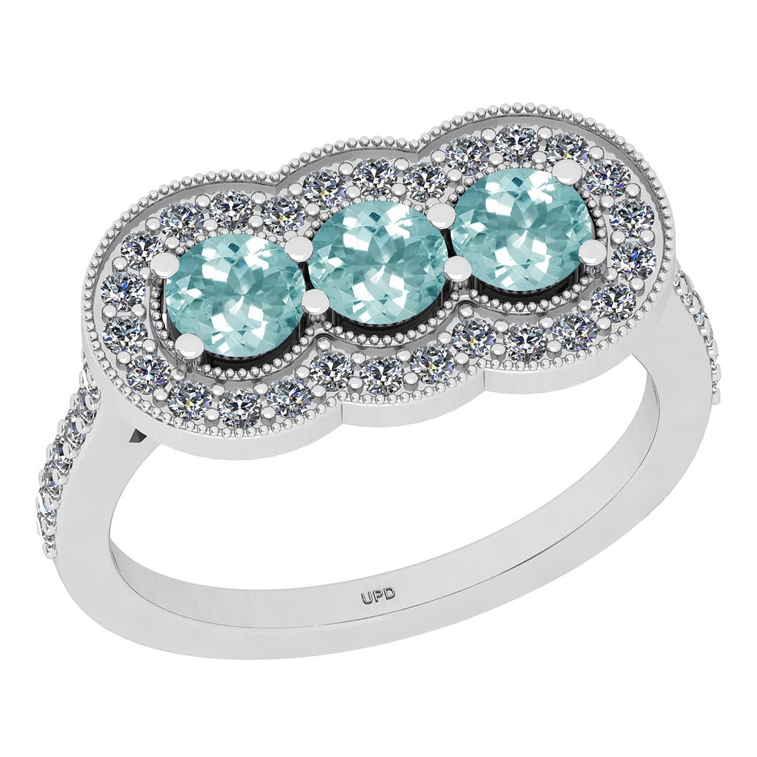 0.94 Ctw SI2/I1 Aquamarine And Diamond 14k White Gold three Stone Ring: Center Stone Weight : 0.54 Ctw ( Round Cut) Center Stone Color :-Aquamarine Center Stone Setting : Prong Side Stone Weight Of Ctw 0.40 Ctw Side Stone Color : J-K Stone Clarity : SI2/I1 Stone Setting :