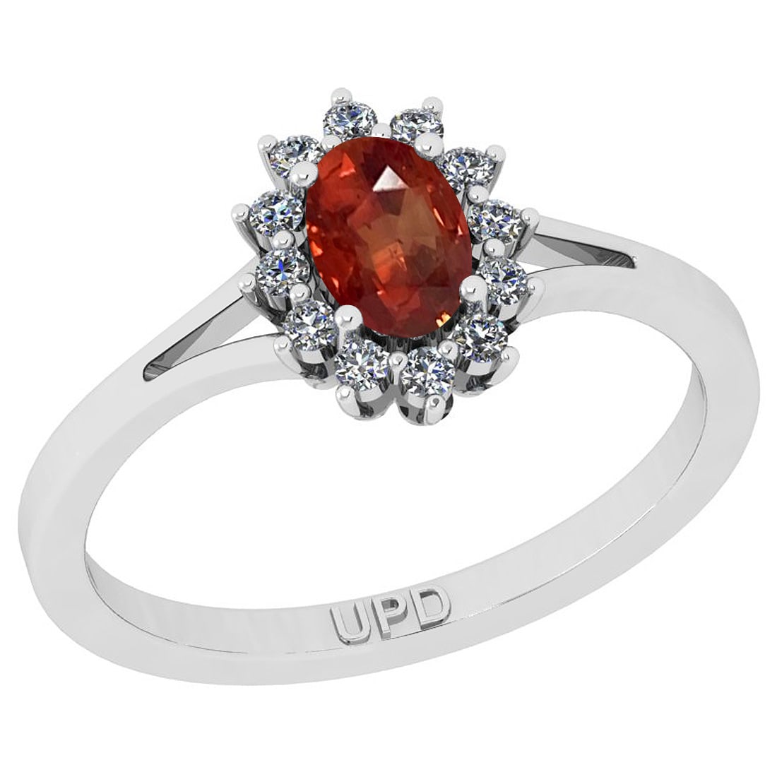 0.64 Ctw I2/I3 Red sapphire And Diamond 14K White Gold Promises Ring: Center Stone Weight : 0.50 Ctw ( Oval Cut) Center Stone Color :-Red sapphire Stone Setting : Prong Side Stone Weight Of Ctw 0.14 Ctw Side Stone Color : J-K Stone Clarity : I2/I3 Stone Setting : Prong