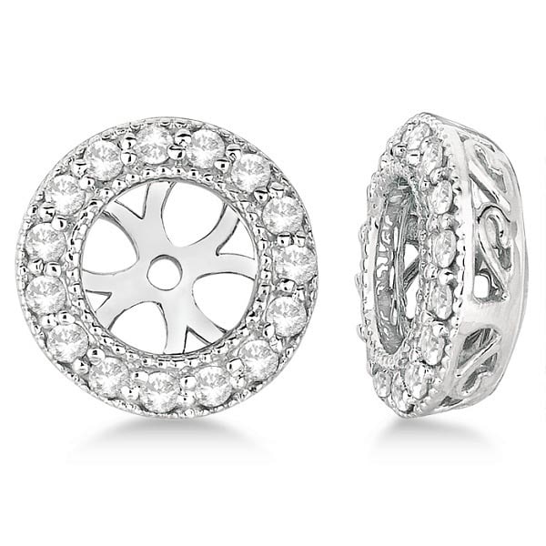 Vintage Style Round Cut Diamond Earring Jackets 14k White Gold 0.27ctw: CENTER STONE; Diamond CENTER STONE CLARITY; SI CENTER STONE COLOR; J-K CENTER STONE SETTING; Pave SIDE STONE CLARITY; SIDE STONE COLOR; SIDE STONE SETTING; ctw OF SIDE STONE: SIDE STONE QUALITY; #PAPP