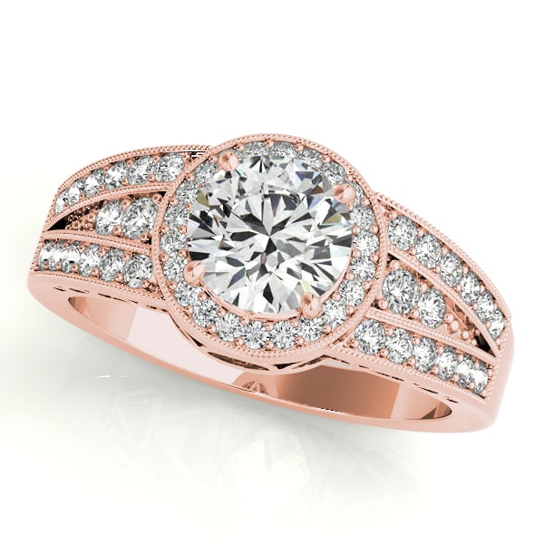 CERTIFIED 18K ROSE GOLD .92 CTW J-K/VS-SI1 DIAMOND HALO ENGAGEMENT RING (1 of 2)
