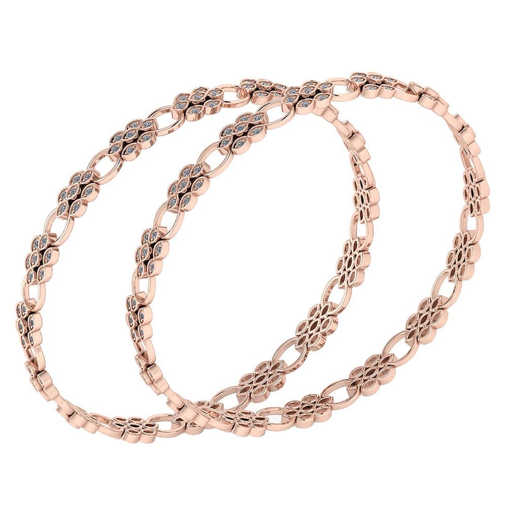 Certified 1.80 Ctw Diamond VS/SI1 Bangles 18K Rose Gold Made In USA: Center Stone Approx Weight: 1.80 Ctw (224 Pcs Round) Center Stone Color: White G-H Diamond Stone Clarity: VS/SI1 Stone Setting: Prong Metal Weight: Approx 26.25 Gram Bangles Size: 57 mm 225 Inches 18K