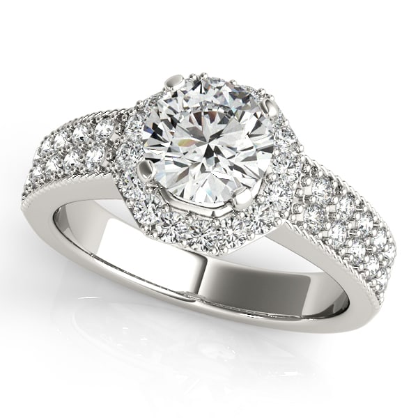 Certified 1.40 Ctw SI2/I1 Diamond 14K White Gold Engagement Halo Ring (1 of 2)