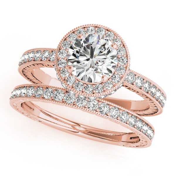 Certified 1.50 Ctw SI2/I1 Diamond 14K Rose Gold Filigree Engagement Halo Ri (1 of 2)