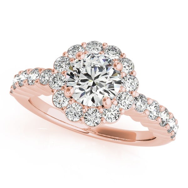 Certified 1.00 Ctw SI2/I1 Diamond 14K Rose Gold Engagement Halo Ring (1 of 2)