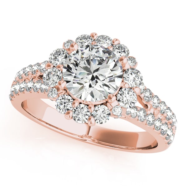 Certified 1.45 Ctw SI2/I1 Diamond 14K Rose Gold Engagement Halo Ring (1 of 2)