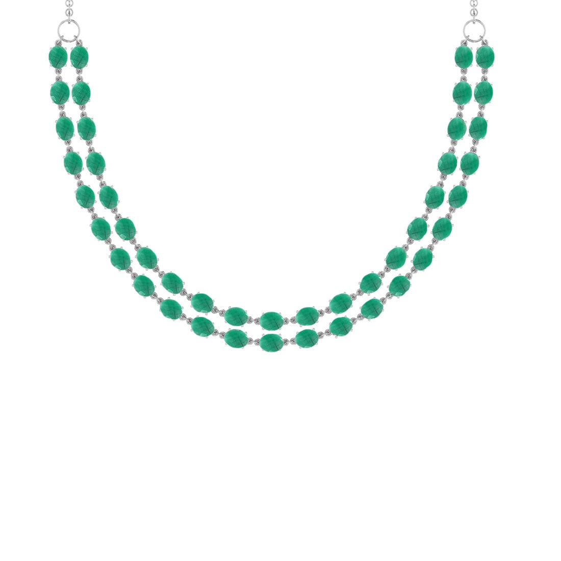 50.60 Ctw Emerald 14K White Gold Double layer Necklace (1 of 2)